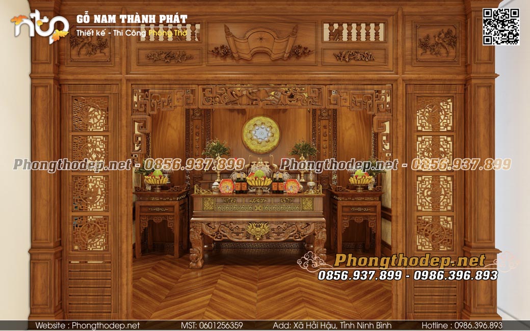 Thiết kế phòng thờ gỗ hương thờ gia tiên phong cách hiện đại